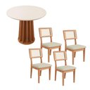 Ver imagem 2 de Mesa de Jantar 90cm C/ 4 Cadeiras e Base Ripada 100% Mdf Cor:off White com Freijó e Cesare Escuro