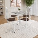 Ver imagem 1 de Conjunto Sala de Jantar Mesa Quadrada 70cm Tampo Granito com 4 Cadeiras Leia Branco/Imbuia/Ocre