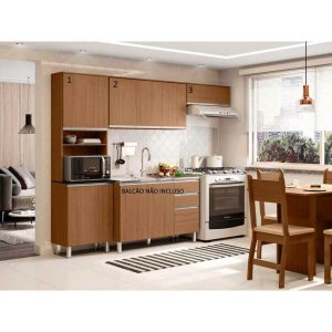 Cozinha Compacta Paris 6 Portas MDP Sem Balcão Poliman