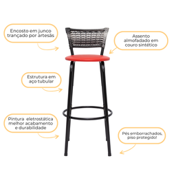 Kit 3 Banquetas Alta para Cozinha Junco Degradê Bancada Bistrô Balcão Ilhas Área Gourmet Piscina - 4
