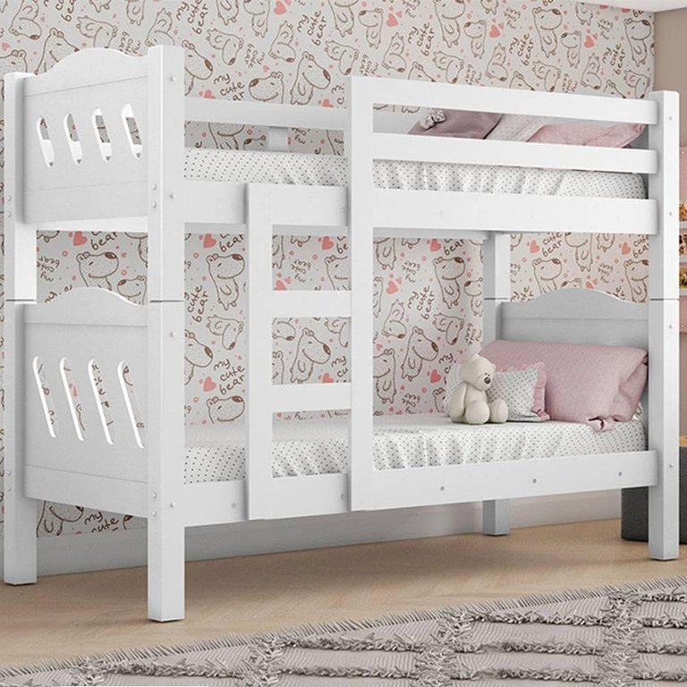 Beliche Perola Branco Vira Duas Camas Solteiro em Mdf para Quarto - Camas Fenix