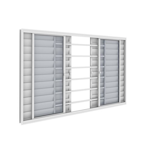 Janela Veneziana 6 Folhas 1,50m x 1m com Grade Horizontal em Alumínio Branco com Vidro – Vitrolar