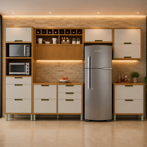 Cozinha Completa Imperatriz 6 Peças 100% MDF Marrom/Off White - Nesher