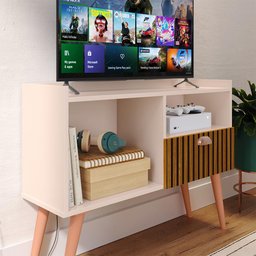 Rack Tv 32" Home Estante Sala Estar Recepção 1 Porta 2 Nichos Pés Retrô Decoração Moderna - - 3