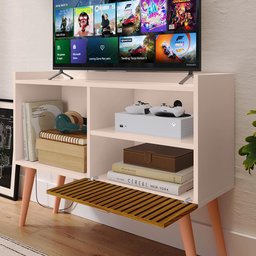 Rack Tv 32" Home Estante Sala Estar Recepção 1 Porta 2 Nichos Pés Retrô Decoração Moderna - - 6