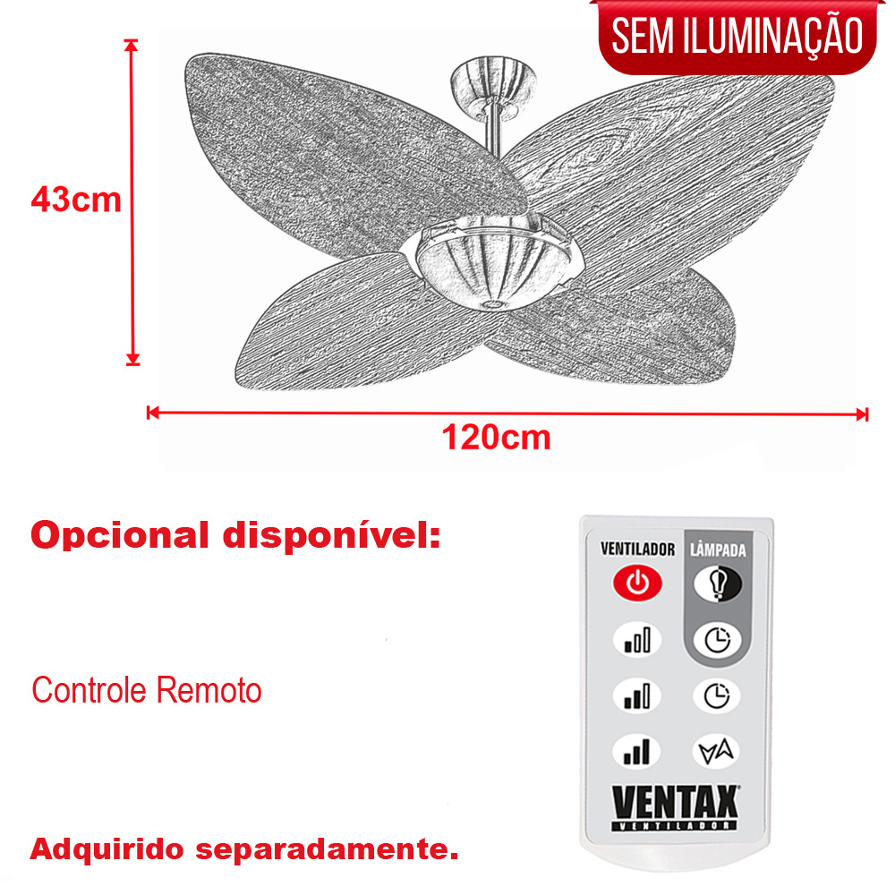 Ventilador Teto Preto 4 Pás Madeira Winds Sala Ventax 220v - 4