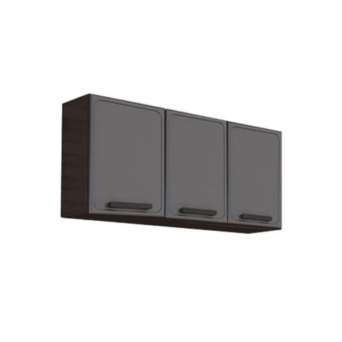 Armário Aéreo p/ Cozinha Estilo 7008 3 Portas 120cm Cinza/Grafite - Bertolini