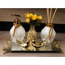 Kit Lavabo Dourado Branco 6 Peças Difusor Sabonete Bandeja - 1