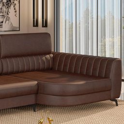 Sofá Aurora Estilo Moderno 3 Lug 2,65 com Chaise Pés em Aço - 5