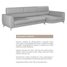 Sofá Aurora Estilo Moderno 3 Lug 2,65 com Chaise Pés em Aço - 7