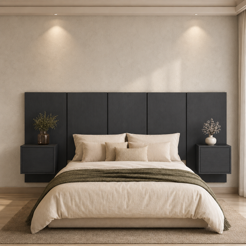 Cabeceira para Cama Casal com 2 Mesas de Cabeceira Suspensas Cor:Grafite