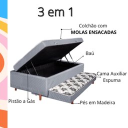 Bicama com Box Baú Molas Ensacadas Solteiro com Cama Auxiliar 3 em 1 Mega Sul - 4