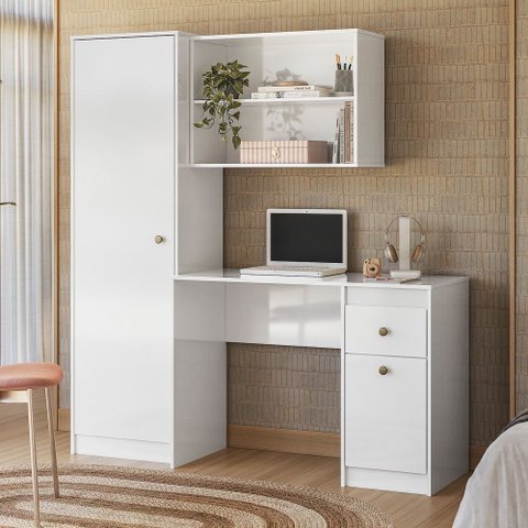 Mesa de Computador Escrivaninha Multiuso Coimbra Branco Moval