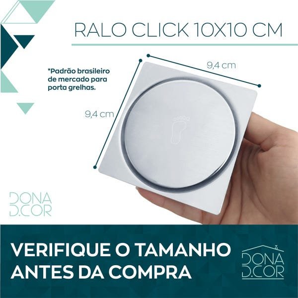 Ralo Click 10x10 Inox Ralo Inteligente Quadrado Para Banheiro lavabo lavanderia Alto Padrão - 2