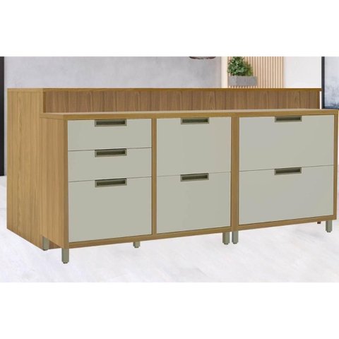 Módulo Cozinha Imperatriz com 2 Portas e 5 Gavetas 200cm Freijó Grafite