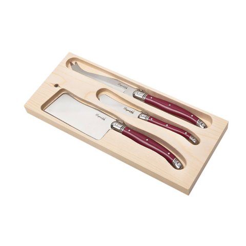Conjunto de 3 facas para queijo Laguiole LA TOUR Luxo com bandeja de madeira- bordô
