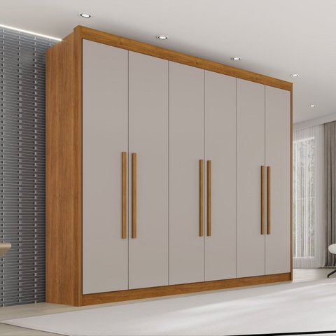Guarda Roupa Casal 6 Portas 6 Gavetas 100% MDF Itália Plus Off White/Cinamomo