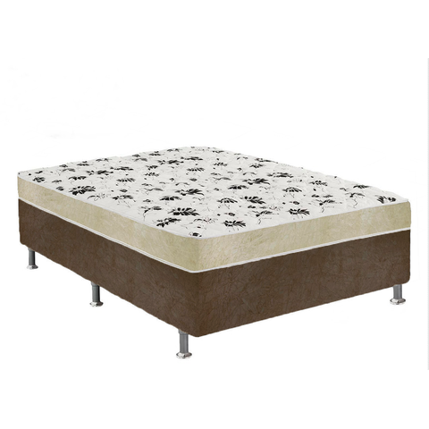Cama Box Casal Suede Marrom + Colchão Casal Suede Bege Espuma 138x188x55