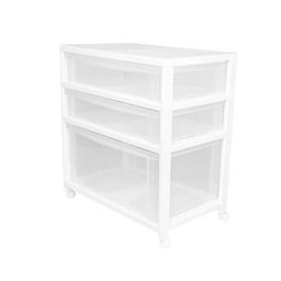 Gaveteiro Organizador Largo 3 Gavetas com Rodinhas Branco - 1