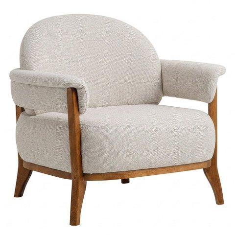 Poltrona Decorativa Dina Base Madeira Castanho Linho Cru - Nexta Casa