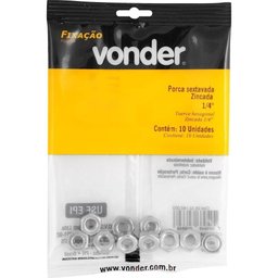 Porca Sextavada de 1/4'' Rosca Unc 10 Peças Vonder - 2