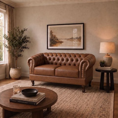 Namoradeira Chesterfield Duque 2 Lugares em Couríssimo Whisky