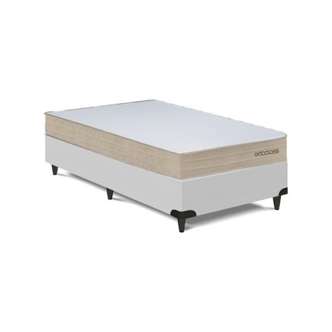 Cama Box com Colchão Solteiro Poli D33 Solteirão Espuma Courino Branco Ortobom