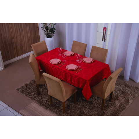 toalha de mesa retangular 6 lugares jacquard 1,35x2,00:vermelho