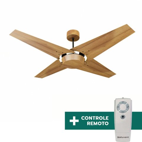 Ventilador de Teto Com Controle Remoto Natuvent Callis No Light 4 Pás Madeira Teca 127v