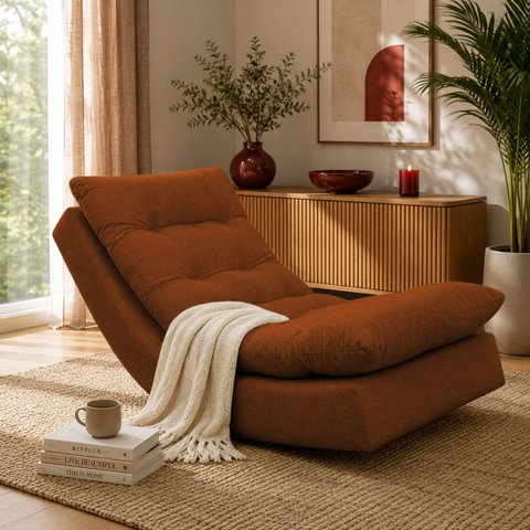 Poltrona Balance Leve Balanço Bouclé Premium de Luxo para Sala Quarto Conforto Relaxante Terracota