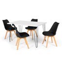 Ver imagem 1 de Conjunto Mesa de Jantar Hairpin 130x80 Branca com 4 Cadeiras Eiffel Leda - Preto