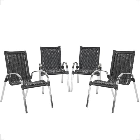 4 Cadeiras de Área Externa Piscina Colômbia Alumínio Fibra:preto