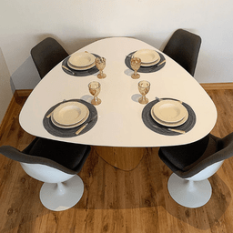Mesa de Jantar Orgânica 160x165 cm Tampo Laca Branca Base Freijó Personal Decor - 4