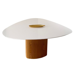 Mesa de Jantar Orgânica 160x165 cm Tampo Laca Branca Base Freijó Personal Decor