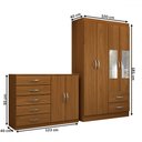 Ver imagem 4 de Guarda-roupa Solteiro Mason 4 Portas 2 Gavetas e Espelho com Cômoda 2 Portas 5 Gavetas Cinamomo - Pa
