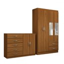 Ver imagem 3 de Guarda-roupa Solteiro Mason 4 Portas 2 Gavetas e Espelho com Cômoda 2 Portas 5 Gavetas Cinamomo - Pa