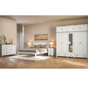 Ver imagem 1 de Conjunto Quarto Topázio Branco: Guarda-roupa 10 Portas, Cômoda, Cama Casal e 2 Mesas de Cabeceiras