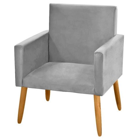 Poltrona Decorativa Nina Suede Cinza