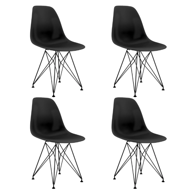 Mesa Industrial Base Ferro Preto Tampo 137x90 Preto 4 Cadeiras Eames Ferro Preto Assento Preto - 3