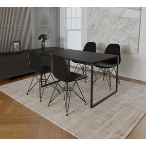 Mesa Industrial Base Ferro Preto Tampo 137x90 Preto 4 Cadeiras Eames Ferro Preto Assento Preto
