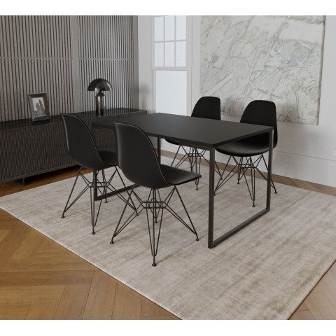 Mesa Industrial Base Ferro Preto Tampo 137x90 Preto 4 Cadeiras Eames Ferro Preto Assento Preto