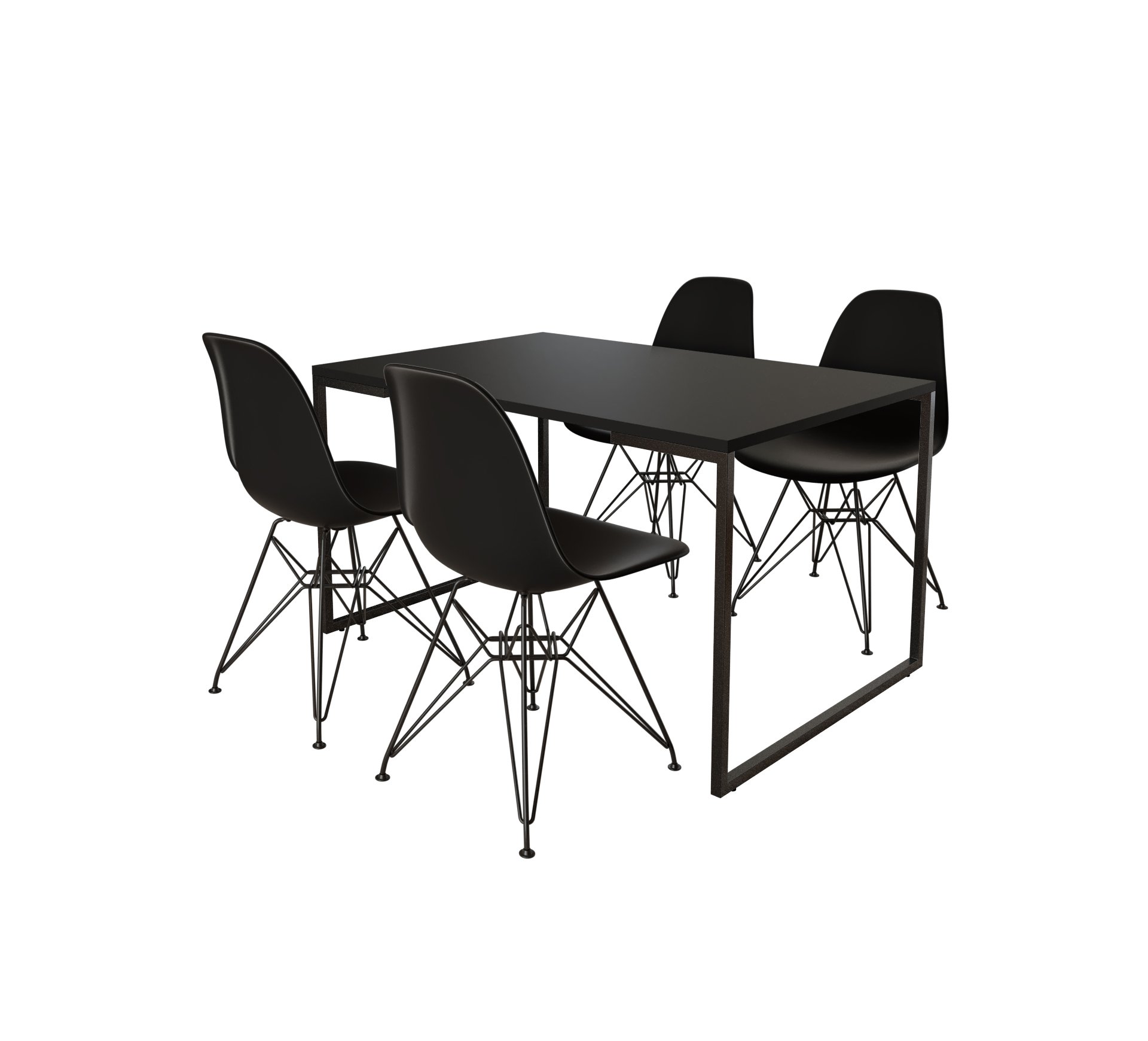 Mesa Industrial Base Ferro Preto Tampo 137x90 Preto 4 Cadeiras Eames Ferro Preto Assento Preto - 2