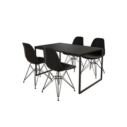 Mesa Industrial Base Ferro Preto Tampo 137x90 Preto 4 Cadeiras Eames Ferro Preto Assento Preto - 2