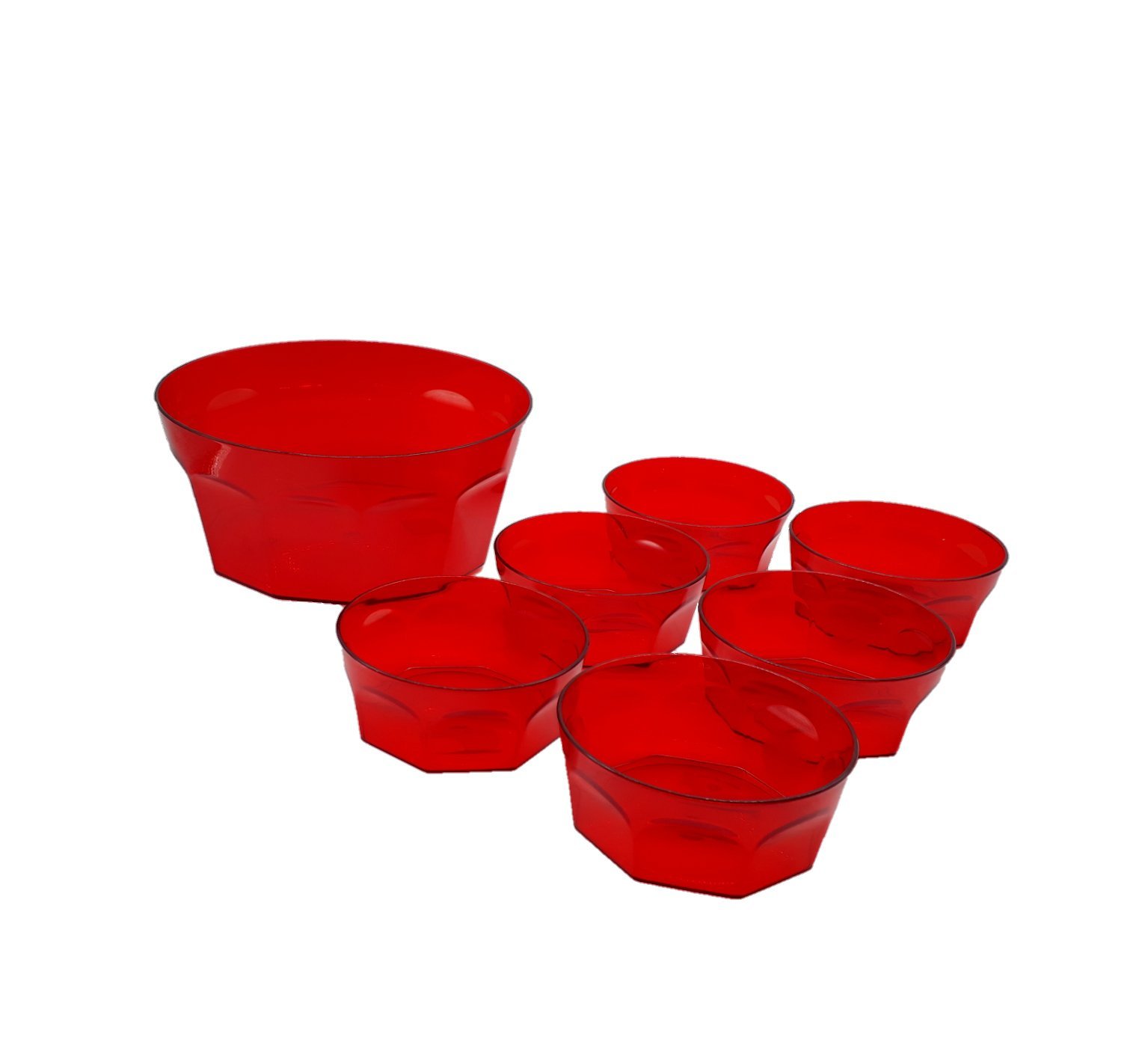 Conjunto de Sobremesa Oitavado Tigela Saladeira Potes Cozinha 7 peças Vermelho Transparente - 1