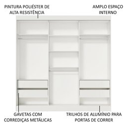 Guarda-roupa Casal Madesa Napoli 3 Portas de Correr Central com Espelho - Branco - 6