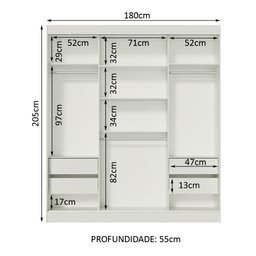 Guarda-roupa Casal Madesa Napoli 3 Portas de Correr Central com Espelho - Branco - 10