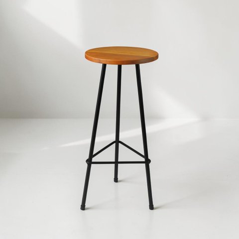 Banqueta Retro Alta Ferro Industrial Assento Peroba 70cm Peroba