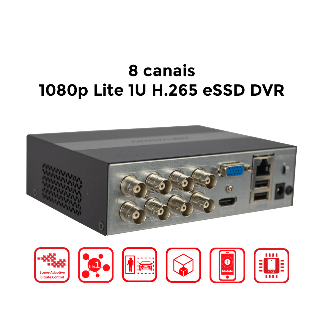 DVR Hikvision 1080P Lite Para 08 Canais eSSD Integrado 512GB DS-E08HGI-B - 3