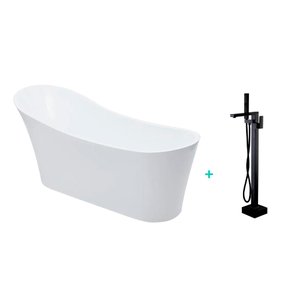 Kit Banheira de Imersao Azurita e Misturador de Piso Monocomando Preto Pingoo.casa