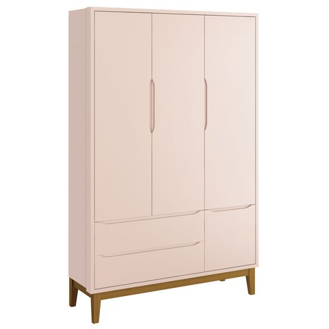 Guarda-Roupa Retrô 3 Portas Classic New Rosa Fosco com Madeira - MoveisAqui